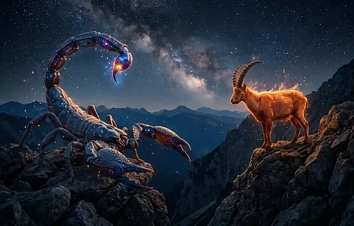 2027 metų horoskopas Skorpionui: mistinis Skorpionas ir Ugninė Ožka kalnuose po žvaigždėtu dangumi